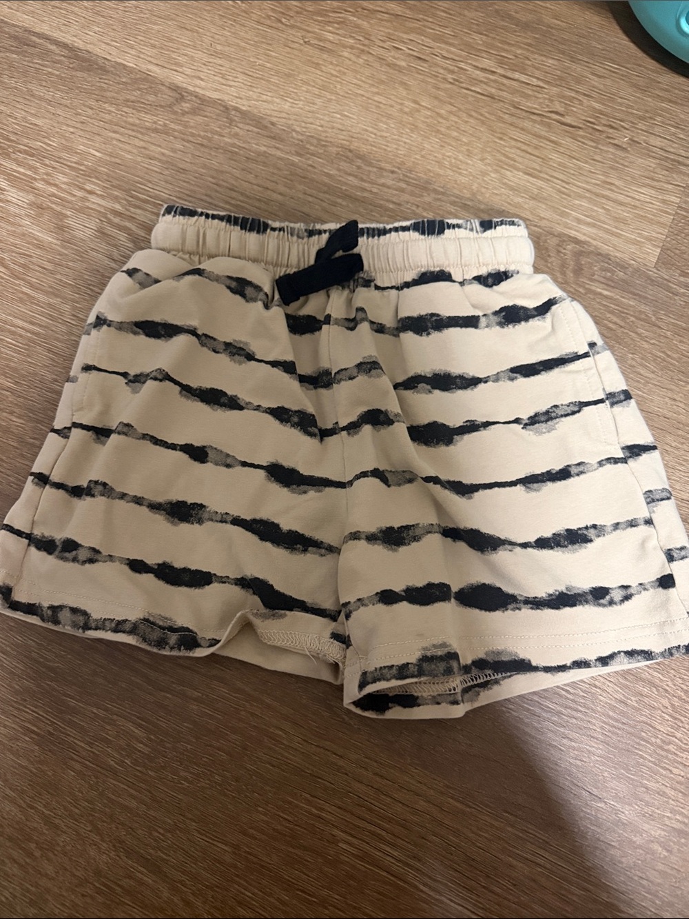 Little Bipsy Cream Shorts with Black Brush Stripe Drawstring